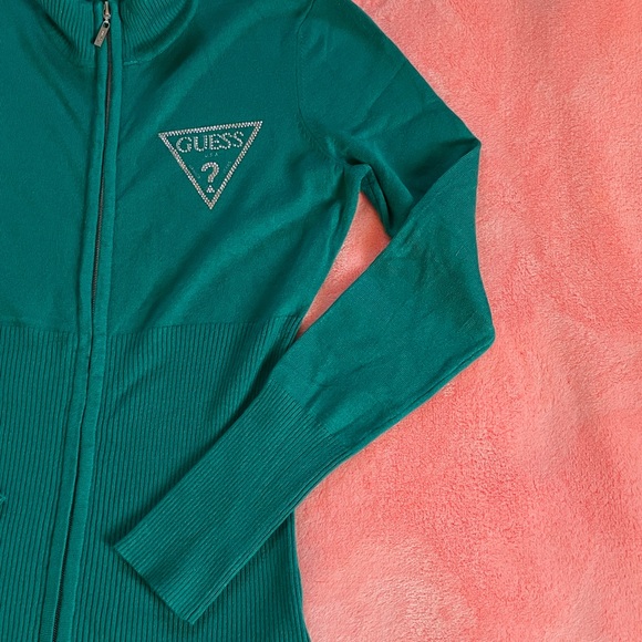 Sweater/Top, GUESS Turquoise Zip-Up GUESS Logo in crystals.
Dressy lil Sweater - Picture 5 of 15